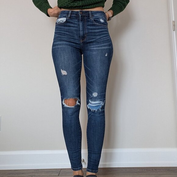American Eagle, ripped jeans, dark blue wash, size 2 - Picture 1 of 12